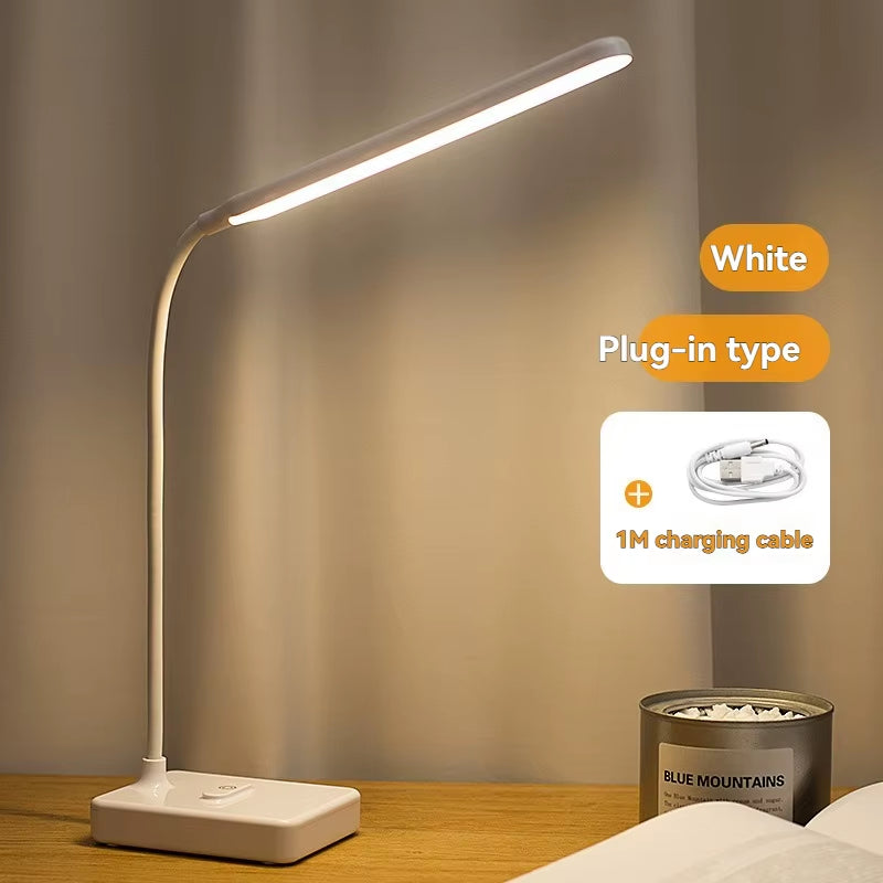 LED Touch Switch White Folding Desk Lamp Bedroom Bedside Study Reading Eye Care Night Lamp USB Plug-In Dimmable White Desk Lamp