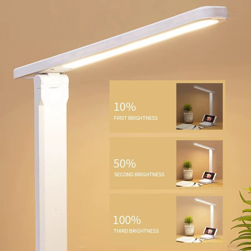 LED Touch Switch White Folding Desk Lamp Bedroom Bedside Study Reading Eye Care Night Lamp USB Plug-In Dimmable White Desk Lamp