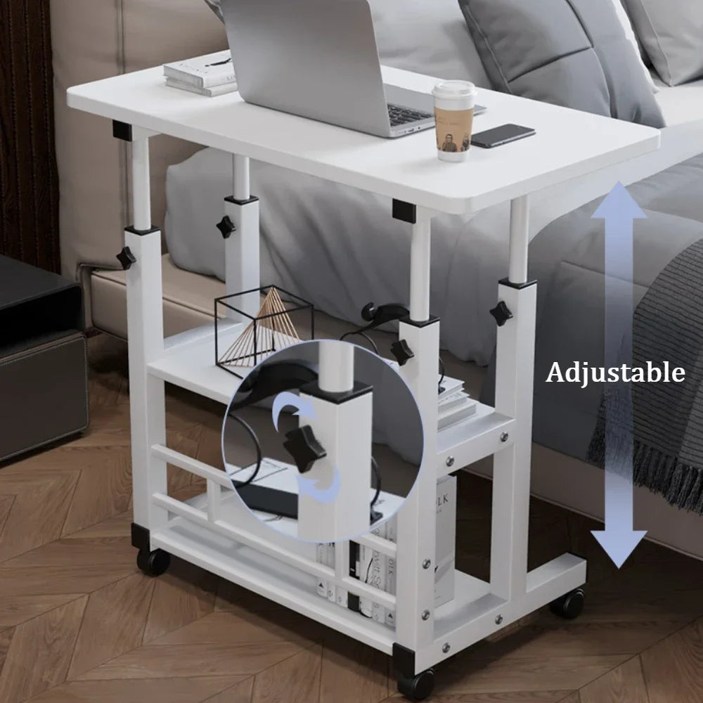 Simple Adjustable Laptop Desk with Wheels Movable Bedside Computer Table Lift Computer Desk Bedroom Office Portable Study Table