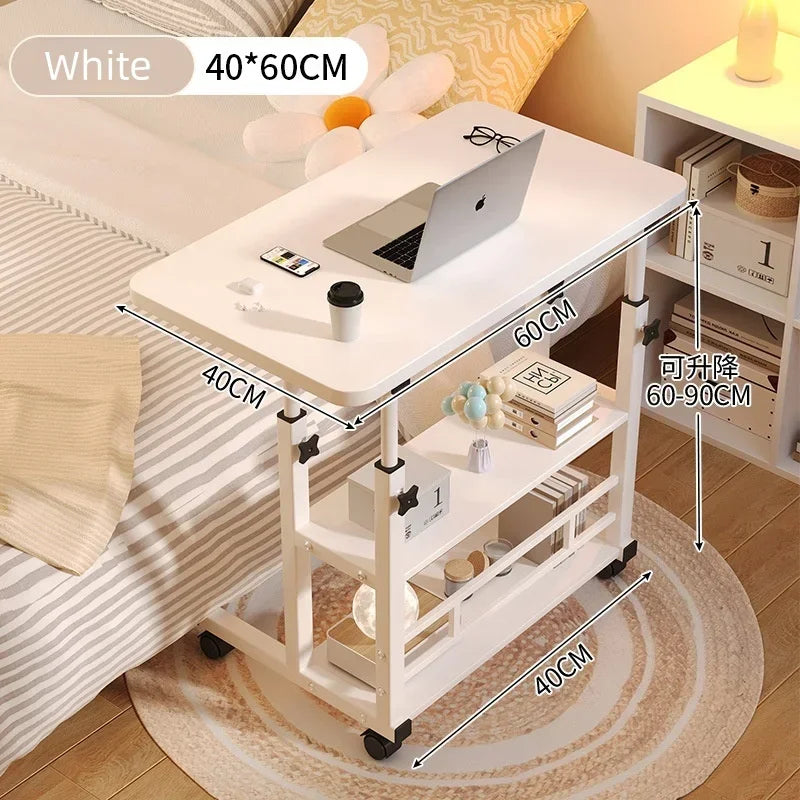 Simple Adjustable Laptop Desk with Wheels Movable Bedside Computer Table Lift Computer Desk Bedroom Office Portable Study Table