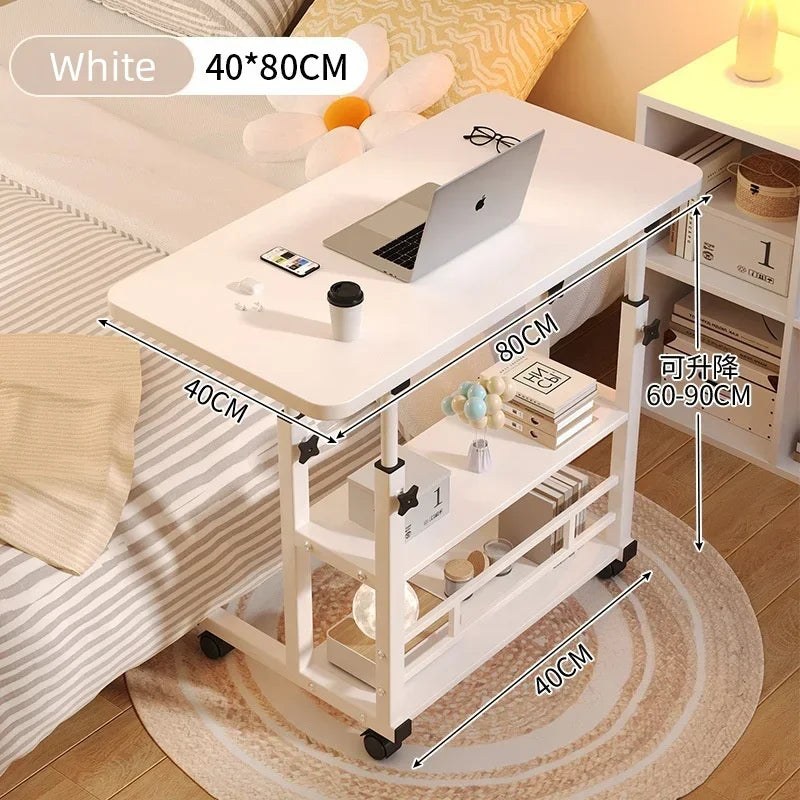 Simple Adjustable Laptop Desk with Wheels Movable Bedside Computer Table Lift Computer Desk Bedroom Office Portable Study Table