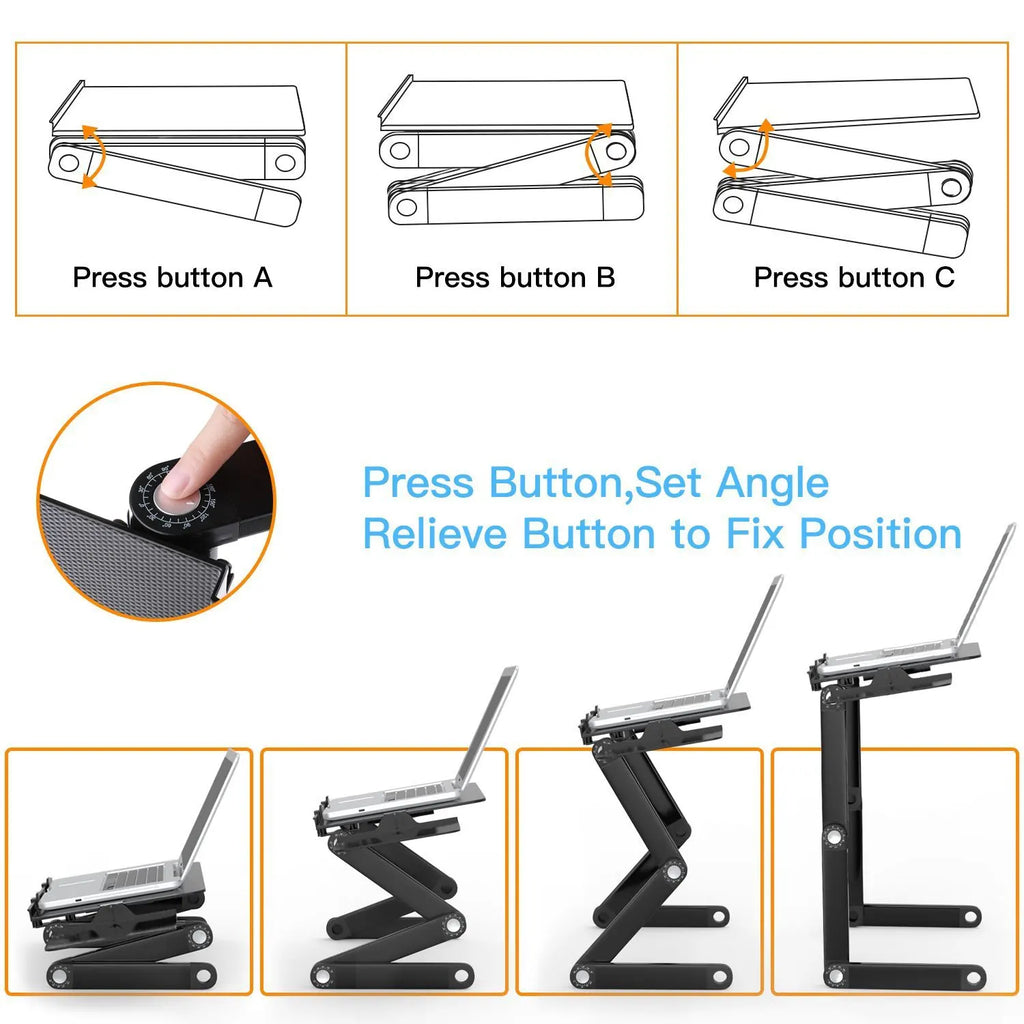 Aluminum Alloy Laptop Table Folding Notebook Desktop Stand with Cooling Fan Bed Laptop Tray Desk Study Desk Bed Office Bookshelf