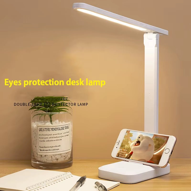 LED Touch Switch White Folding Desk Lamp Bedroom Bedside Study Reading Eye Care Night Lamp USB Plug-In Dimmable White Desk Lamp